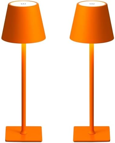 Orange Rechargeable Table Lamp Set of 2,Small Led Cordless Table Lamp,Outdoor Table Light for Restaurant Dining Table Top Tabletop Dinner,Retor Lamp Mid Century Morder Lamp,Vintage Lamps,Kitchen lamp by Unknown