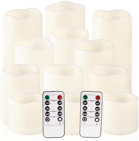 Enpornk Flameless Battery Operated Outdoor Waterproof Set of 12(D: 3" x H: 3" 4" 5" 6") Pillar LED Candles with 10-Key Remote and Cycling 24 Hours Timer - Image 7