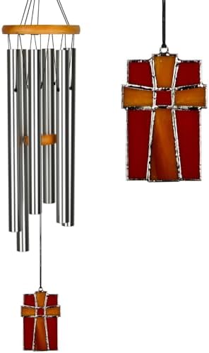 Woodstock Wind Chimes for Outside, Outdoor Decor, Garden, Patio and Front Porch Decor, (28") Memorial Sympathy Wind Chimes Amazing Grace Wind Chime Stained Glass Cross Christmas Gifts (AGS) by WoodstockChimes
