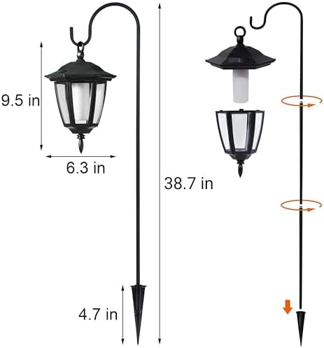 Dynaming 6 Pack Solar Flame Hanging Lights Outdoor, Halloween Solar Flickering Flame LED Garden Lanterns with 6 x 38 Inch Shepherd Hooks, Christmas Lighting for Lawn Patio Yard Pathway Driveway - Image 3