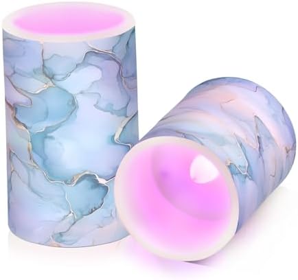 ALAZA Aqua Blue Gold Marble Textures Flameless Candles, LED Pillar Candles with Remote Timer, Battery Operated Candles Set of 2 - Image 5