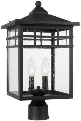Outdoor Post Light Fixture, 2-Light Large Exterior Pillar Lantern with Black Finish & Seeded Glass, 10 Inch Square Pier Mount Lamp for Garden, Backyard, Courtyard, Patio, Deck, Pathway, Walkway by Diyel