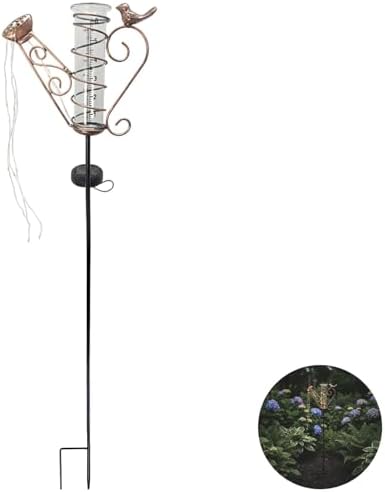 Solar Watering Can Lights, Decorative Iron Kettle Rain Gauge, with Bird Accent, 6-Inch Glass Tube, Led String Lights, Rustproof Metal, 36 X 8.5 X 2 in, for Easy Patio Yard Setup - Image 2