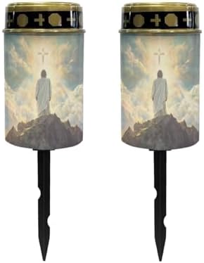 Poceacles 2 Pack Cross Solar Candle Cemetery Solar Lights for Grave LED Garden Lights Solar Powered Solar Pathway Lights Outdoor Waterproof with Dusk to Dawn Sensor, God Cross Light by Poceacles