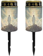 Poceacles 2 Pack Cross Solar Candle Cemetery Solar Lights for Grave LED Garden Lights Solar Powered Solar Pathway Lights Outdoor Waterproof with Dusk to Dawn Sensor, God Cross Light by Poceacles
