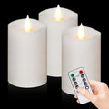 3"x5" Flickering Flameless Candles with Remote Timer- Set of 3 Real Wax White Pillar LED Candles for Indoor/Outdoor Fireplace & Home Decor, Battery Operated with 600+ Hours Flickering (3" Diameter) by WOOCODOWE
