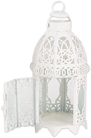 Accent Plus Christmas Decorations Indoor Lantern Decorative Outdoor Christmas Decorations Candle Lantern Moroccan Candle Holders Metal Hanging Lantern, White 5 X 5 X 12 Inches - Image 2