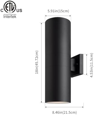 mirrea 18" Modern Outdoor Porch Light in 2 Lights, Matte Black, 2 Pack - Image 2
