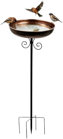 Bird Bath for Outside with 5-Prong Metal Stake in Copper Finish, Weather-Resistant, 10 Inch Bowl, Easy to Clean for Garden by Unknown