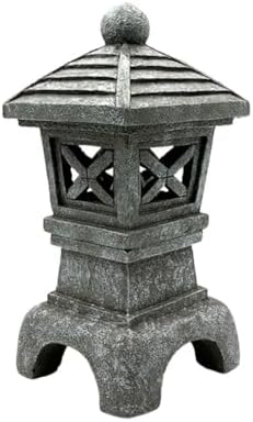 Polyresin Pagoda Garden Statue with Solar LED Light, Weather Resistant Zen Lantern for Outdoor Yard Patio Decor, Grey Finish(B) - Image 2