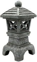 Polyresin Pagoda Garden Statue with Solar LED Light, Weather Resistant Zen Lantern for Outdoor Yard Patio Decor, Grey Finish(B) - Image 2