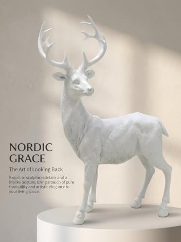 Resin 19.68 Inch Height Standing Deer Statue Animals Sculpture Garden Art Decor Yard Ornament Lawn Garden Outdoor Patio Decoration Figurine White - Image 6