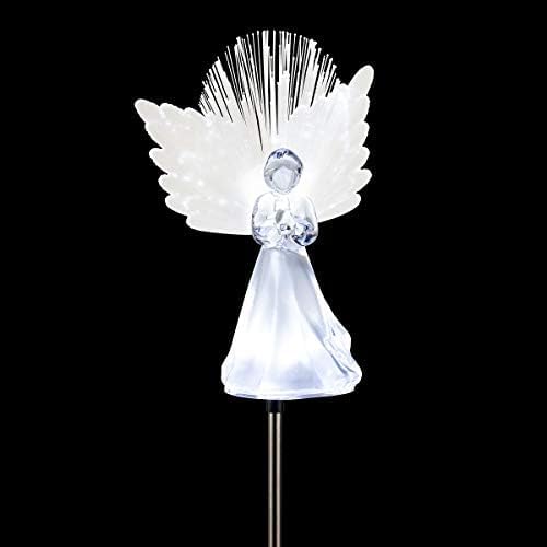 Alpine Corporation 37”H Outdoor Solar Angel Garden Stakes with Fiber Optic Wings and LED Lights (Set of 2) - Image 5