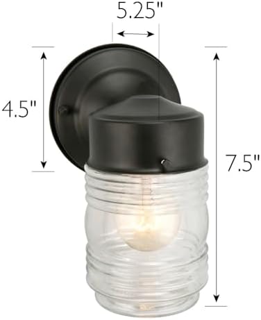 Design House Jelly Jar Wall Light, Indoor/Outdoor, Clear Ribbed Glass, Dimmable, Matte Black, Wall Mount Sconce Fixture, 4.5 in W x 7.5in H x 5.25 in D, 502195 (Pack of 2) - Image 2