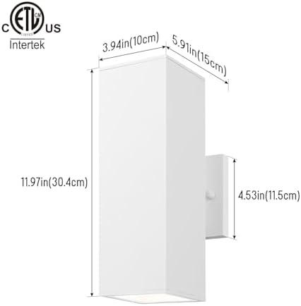 mirrea 12" Modern Outdoor Porch Light in 2 Lights, Matte White, 2 Pack - Image 2