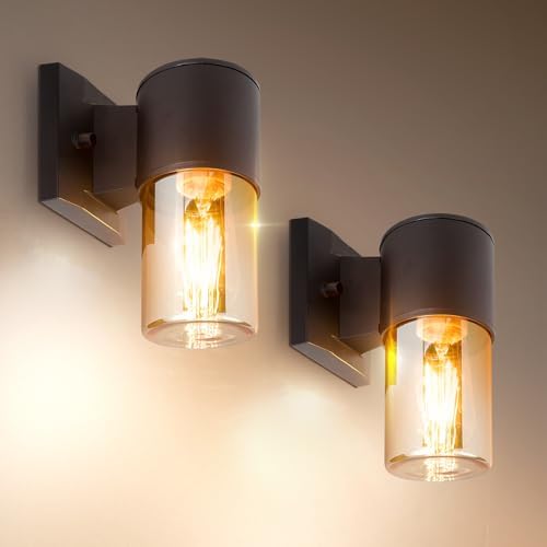 ASD Amber Glass Outdoor Wall Lights - 60W 120V E26 Base ETL Exterior Lighting Fixtures, LED/CFL/Incandescent Bulb Outdoor Lights for House, Waterproof Patio Wall Sconces & Porch Decor 2 Pack by ASDLightingCorporation