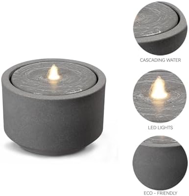 10.23” H Outdoor Water Fountain Made with Eco-Friendly Recyclable Materials, Polyethylene Round Bubbler Water Fountain Outdoor, Garden Decor with LED Light for Patio, Porch, Backyard - Image 3