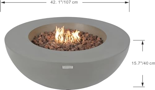 Elementi Lunar Bowl Cast Concrete Fire Table, Outdoor Fire Pit Fire TablePatio Furniture, Light Gray (Natural Gas) - Image 2