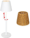 Outdoor Waterproof Rechargeable Cordless LED Table Lamp with Telescopic Pole and Wicker Shade, 5200mAh Touch Dimmable Battery Operated Table Light for Patio Restaurant Kitchen (White) by Unknown