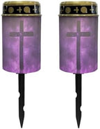 Poceacles Cross Solar Lights Pack of 2 Waterproof Solar Garden Lights Cemetery Solar Outdoor Lights Outdoor Stake Automatic Solar Lantern for Cemetery Grave Decoration, Cross Galaxy Violet by Poceacles