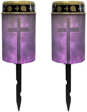 Poceacles Cross Solar Lights Pack of 2 Waterproof Solar Garden Lights Cemetery Solar Outdoor Lights Outdoor Stake Automatic Solar Lantern for Cemetery Grave Decoration, Cross Galaxy Violet by Poceacles
