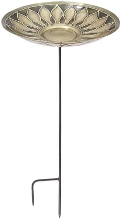 African Daisy Brass Stake Birdbath Antique Patina Finish Outdoor Garden Decorative Wildlife Water Bowl Yard Lawn Patio by Oakestry