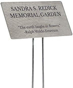 Outdoor Metal Garden Sign, Label, or Memorial. 4 x 2" or 6 x 4" sign with rounded corners and a 10" stake. Materials Include: Stainless Steel, Brass, Copper, Bronze and Titanium. (Titanium, 4 x 2") by PlaqueMaker