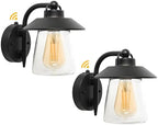 LUTEC 2 Pack Dusk to Dawn Outdoor Indoor Exterior Light Fixture, Farmhouse Barn Wall Sconce, Matte Black Finish Anti-Rust Wall Mount Light, Waterproof Wall lamp with Clear Glass for Porch, Patio by LUTEC