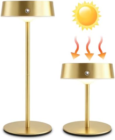 Mr.White Solar Waterproof Outdoor Rechargeable Cordless Table Lamps, Set of 2 Touch Dimmable Operated Battery Table Lights for Patio, Restaurant, Kitchen (Gold) by Unknown