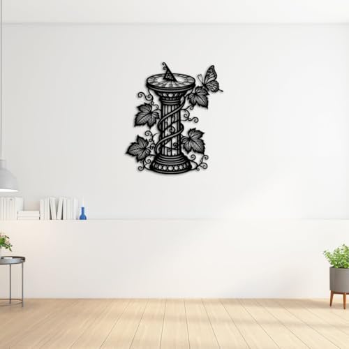 Butterfly and Sundial Vine Design Metal Wall Art Metal Outdoor Decor Metal Signs Elegant Vintage Wall Decor Home Decoration for Living Room Bedroom Garden Patio (Black,16inch) - Image 3