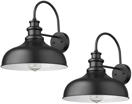 Bestshared Outdoor Farmhouse Barn Lights, 2 Pack 11.4 Inch Dome Porch Wall Sconces, Weather Resistant Exterior Lighting Fixture, E26 Socket Outdoor Wall Lights for Porch,Front Door,Garage (Black) by bestshared