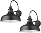 Bestshared Outdoor Farmhouse Barn Lights, 2 Pack 11.4 Inch Dome Porch Wall Sconces, Weather Resistant Exterior Lighting Fixture, E26 Socket Outdoor Wall Lights for Porch,Front Door,Garage (Black) by bestshared