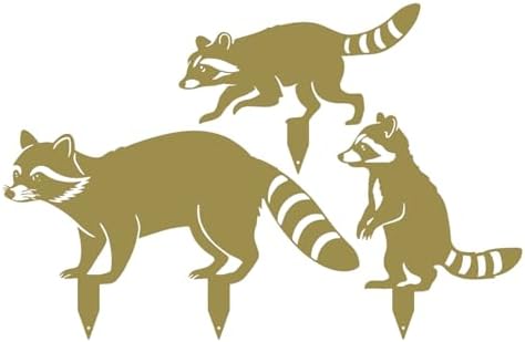 RealSteel - Garden Art Raccoon Family 3 Pack | Metal Yard Decor | Outdoor Garden Stakes | Wildlife Animal Decor | Custom Steel Art | Rust Resistant | Lawn Ornaments for Garden & Pathways (Gold) by RealSteel