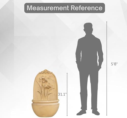 XBrand 31" in H Outdoor Wall Water Fountain with Pump- Khaki Flower with Dragonfly Design with Mesh Guard - Image 5