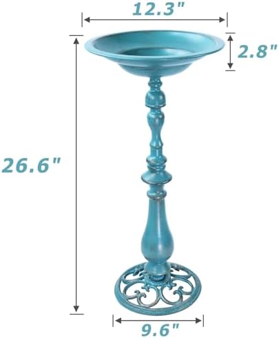 26.6" H Cast Iron Pedestal Bird Bath,Metal Birdbath for Outdoors (Blue) - Image 3