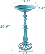 26.6" H Cast Iron Pedestal Bird Bath,Metal Birdbath for Outdoors (Blue) - Image 3