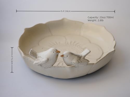 Ceramic 9.45 inch Beige Heavy Duty Ground Wild Bird Bath Bowl or Feeder for Outdoor Garden, Bowl Only - Image 2