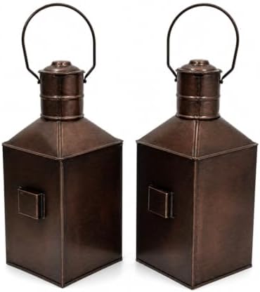 Metal Port & Starboard Lanterns Set of 2 Ship Oil Lamps Nautical Light Ship Lanterns, with Red and Green Fresnel Lenses, Antique Copper Finish Maritime Navigation Lights for Coastal - Image 2