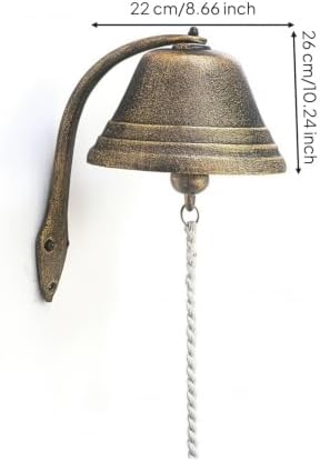 Wall-Mounted Bell with Pull Cord Outdoor Cast-Iron Chime with Bracket Heavy Duty for Shop Owners, Porch, Garden, Cafe, Large - Image 2