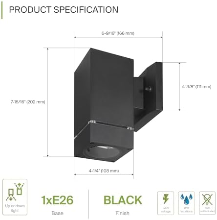 ASD 1 Light Cylinder Outdoor Sconce Lights, Black 60W E26 ETL - Image 2