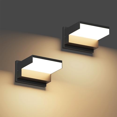 2 Pack Modern Outdoor Wall Light 3000K Aluminum LED Exterior Wall Sconces IP65 Waterproof for Patio Porch(Black) by Coinmit