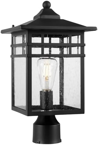Outdoor Post Light Fixture, Large Exterior Pillar Lantern with Black Finish & Seeded Glass, 9 Inch Square Pier Mount Lamp for Garden, Backyard, Courtyard, Patio, Deck, Pathway, Walkway by Diyel