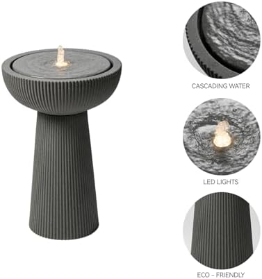 23.23" H Outdoor Water Fountain Made with Eco-Friendly Recyclable Materials, Polyethylene Bird Bath Bubbler Water Fountain Outdoor, Garden Decor with LED Light & Pump for Patio (Andesite) - Image 4