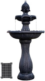XBrand 44" H Fiberglass/Resin 2-Tier Solar Water Fountain w/Solar Panel and Auto-Shut Off Pump, Solar Garden Fountain, Tall Outdoor Fountain, Two Tiered Birdbath Fountain, Black by XBrandHomeGarden