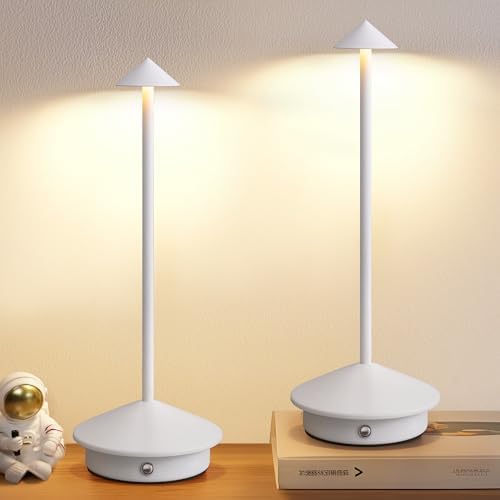 Modern Cordless Table Lamp Set of 2, White Portable LED Desk Lamps by NEWSEE
