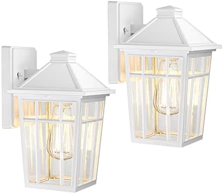 Darkaway Outdoor Sconce Lights Wall Light Fixtures, Front Porch Light Outdoor Wall Anti-Rust Waterproof Aluminum with Glass Exterior Light Fixture for Patio, Yard, Doorway, Garage (2 Pack, White) by Darkaway