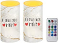 Gifts for Mom Flameless Candles with Moving Flame Battery Operated Electric Candles 2 Packs White Gloden Marble I Love You Mom Print by NETILGEN