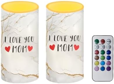 Gifts for Mom Flameless Candles with Moving Flame Battery Operated Electric Candles 2 Packs White Gloden Marble I Love You Mom Print by NETILGEN