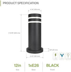 ASD 12" Round Bollard Light Fixture, Outdoor Pathway Floor Lamp | Antiglare, Waterproof, ETL Listed | 60W E26 Bulb Socket 120V | Landscape Hardwired Lighting, Exterior Post Lantern | Black - Image 2