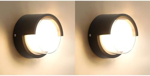 2‑Pack 12W Black Round Outdoor Wall Sconce, 3000K Warm‑White Wall Lantern for Courtyard Yard by Scpitw